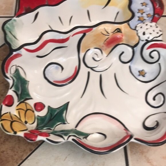 Merry Santa clay art 2003 dip platter bowl Santa - Picture 5 of 12